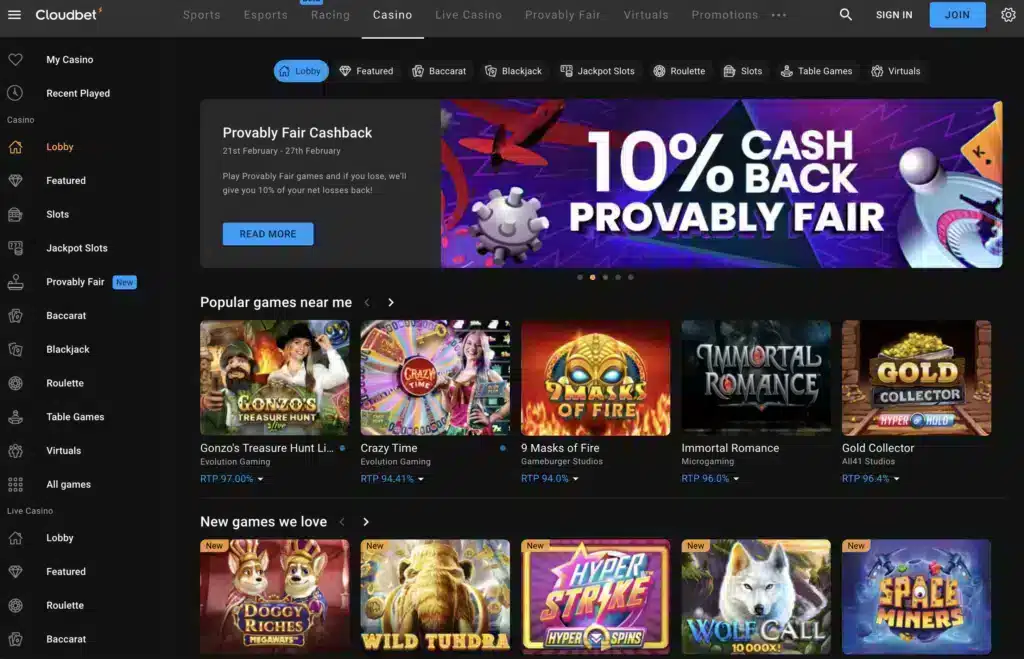 Cloudbet Casino Website Screenshot