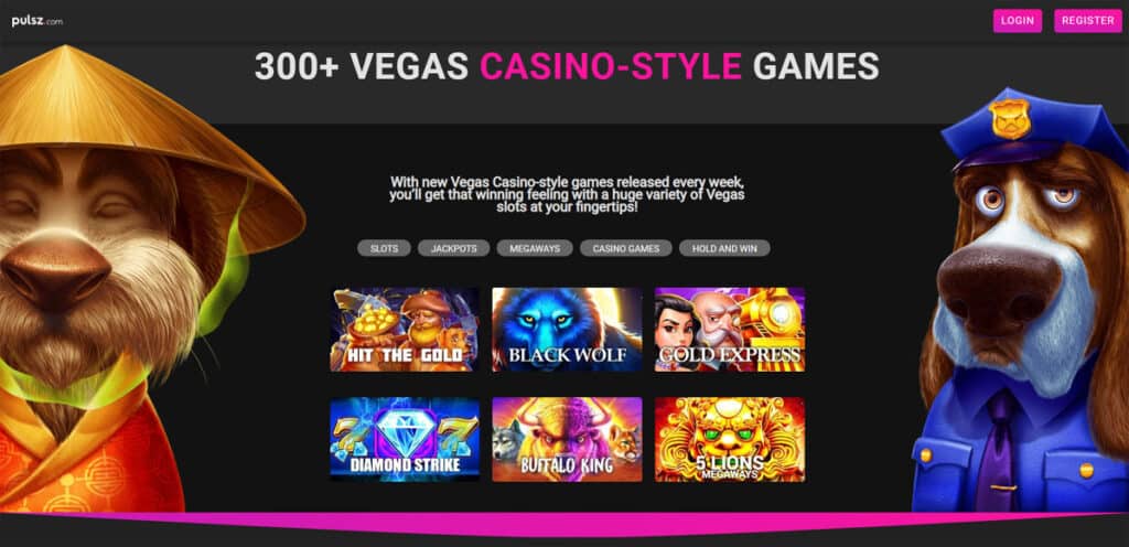 Pulsz casino website screneshot
