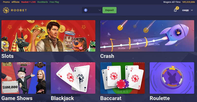 Roobet Casino Website Screenshot