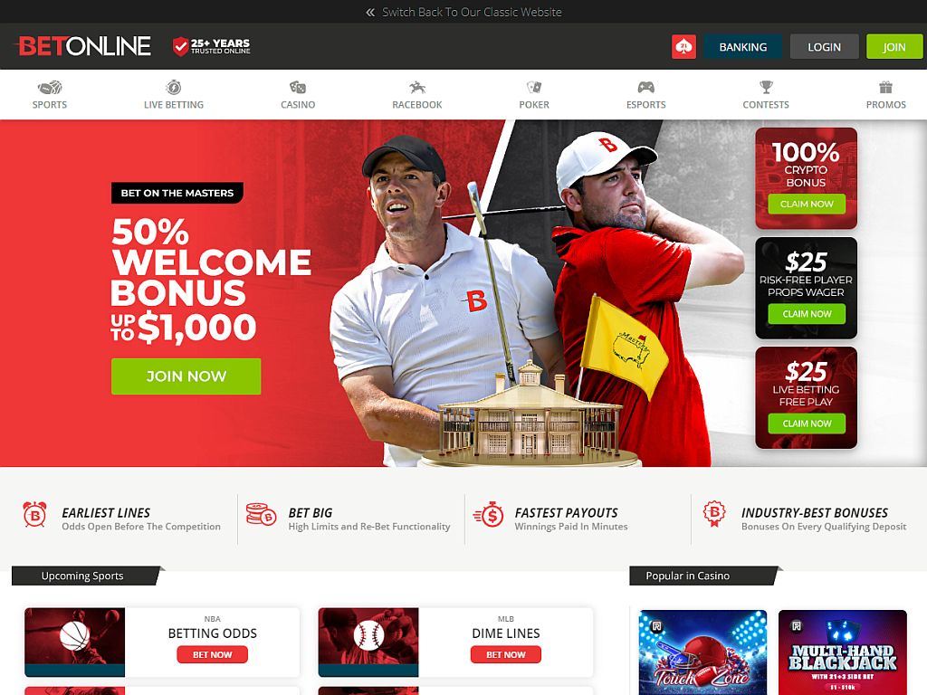 BetOnline Sportsbook website screenshot