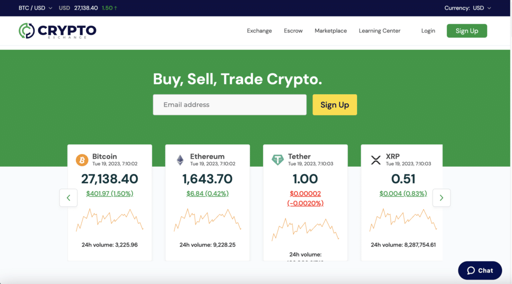 CryptoExchange website screenshot
