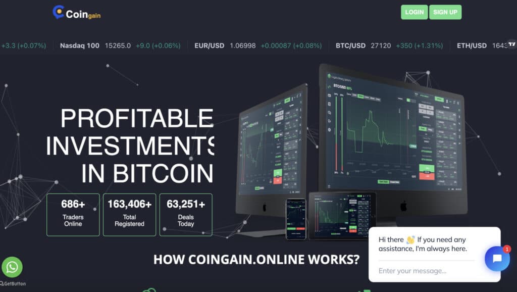 Coingain website screenshot