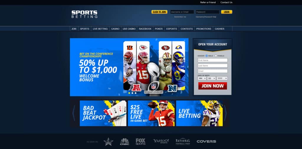 SportsBetting ag Sportsbook website screenshot