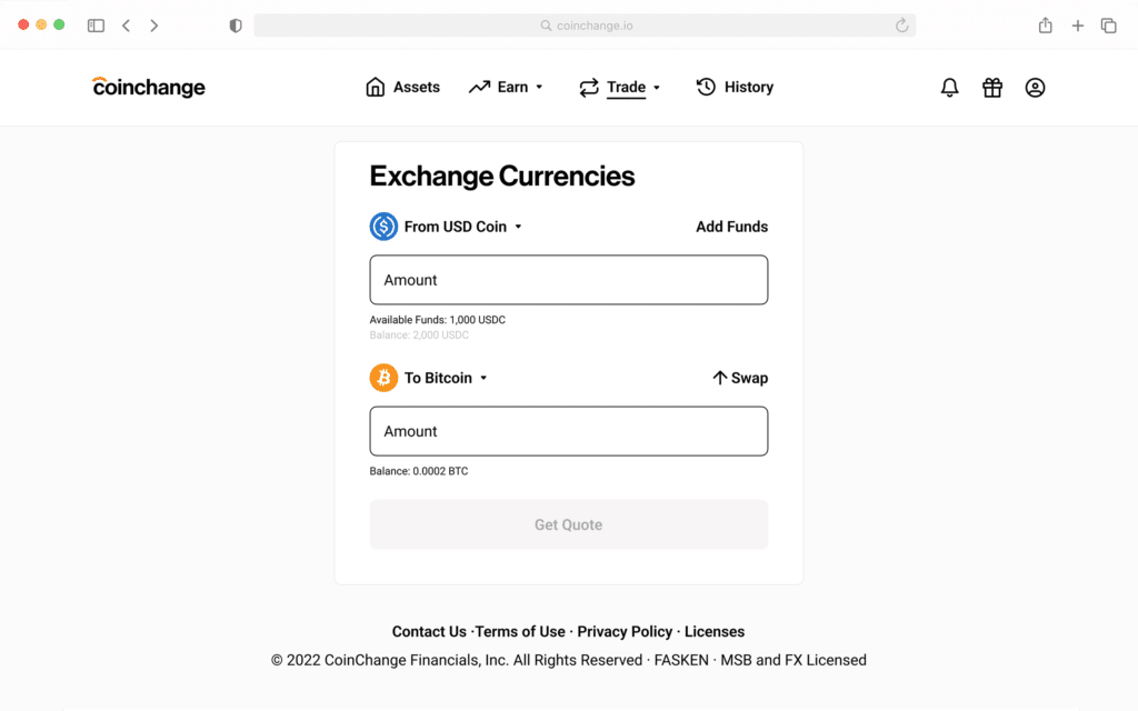 Coinchange website screenshot