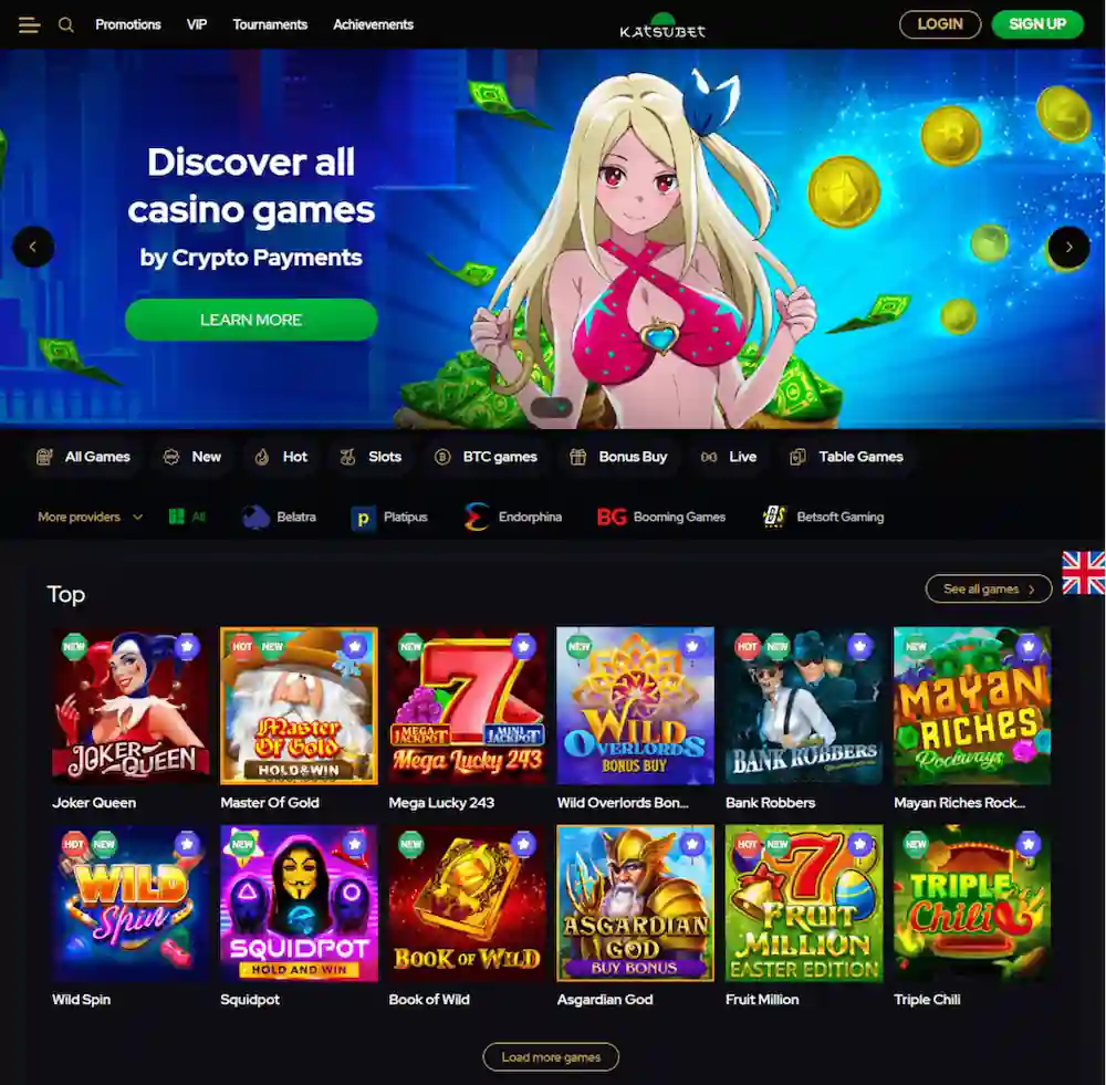 Katsubet Casino review: Homepage