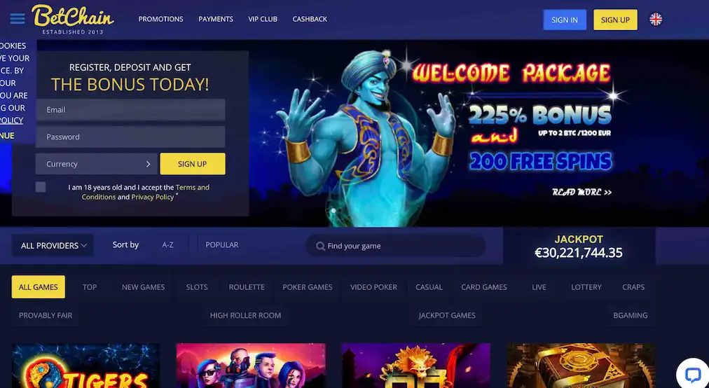 BetChain Casino review: online page