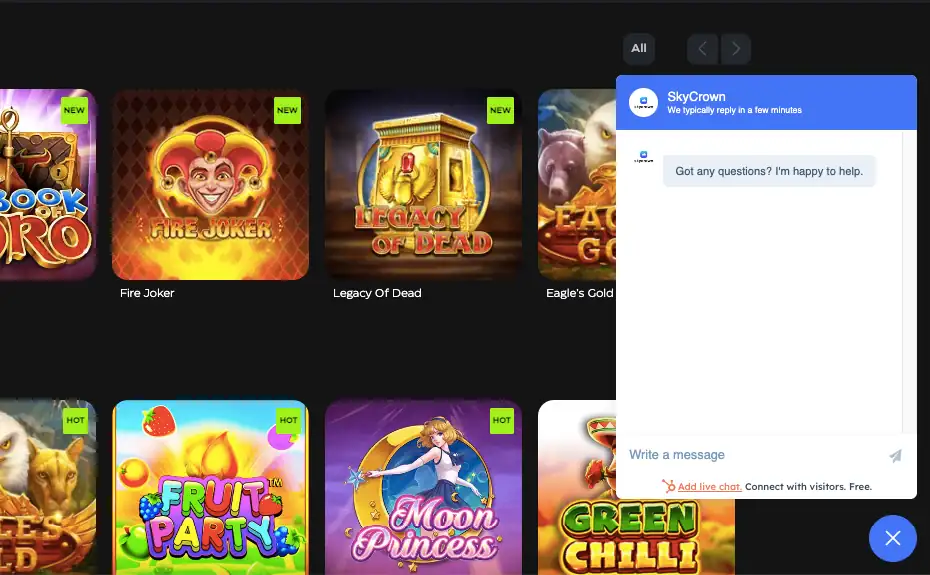 Skycrown casino review: support chat available
