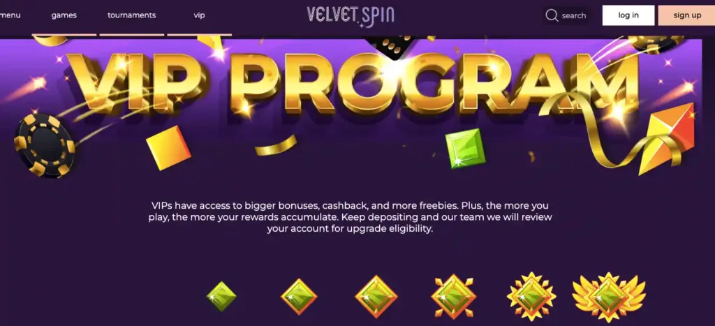 Velvet Spin casino review: VIP programme