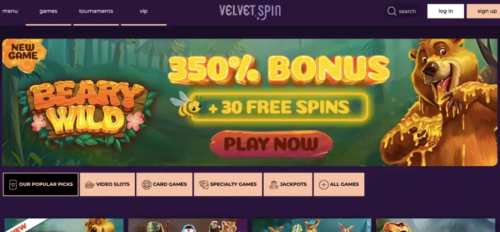 Velvet Spin casino review: games