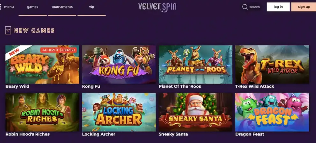 Velvet Spin casino review: new games