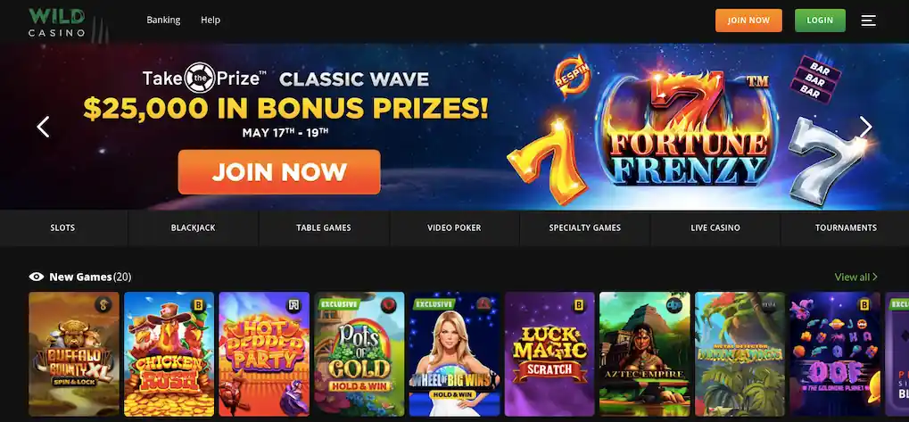 Wild Casino Review: homepage